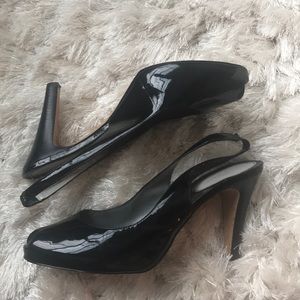 Nine West Black Patent Leather Open-Toe Heels